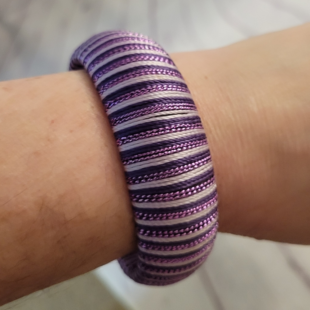 Bangle Bracelet Thread Wrapped Purple Pink